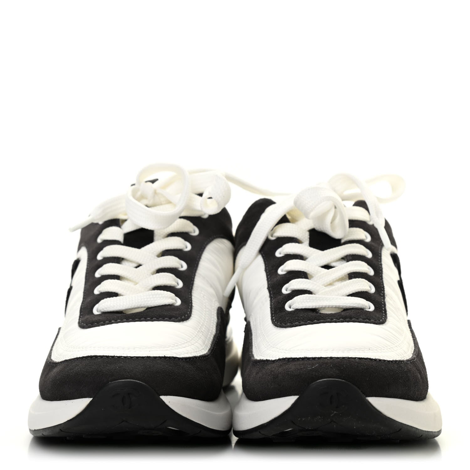 Chanel Nylon Suede Calfskin CC Sneakers 38 White Dark Grey 2 of 8