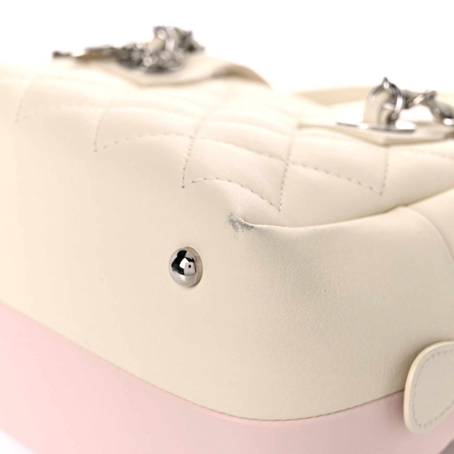 Chanel Calfskin Quilted Feather Weight Bowling Bag Ivory Light Pink 10 of 15