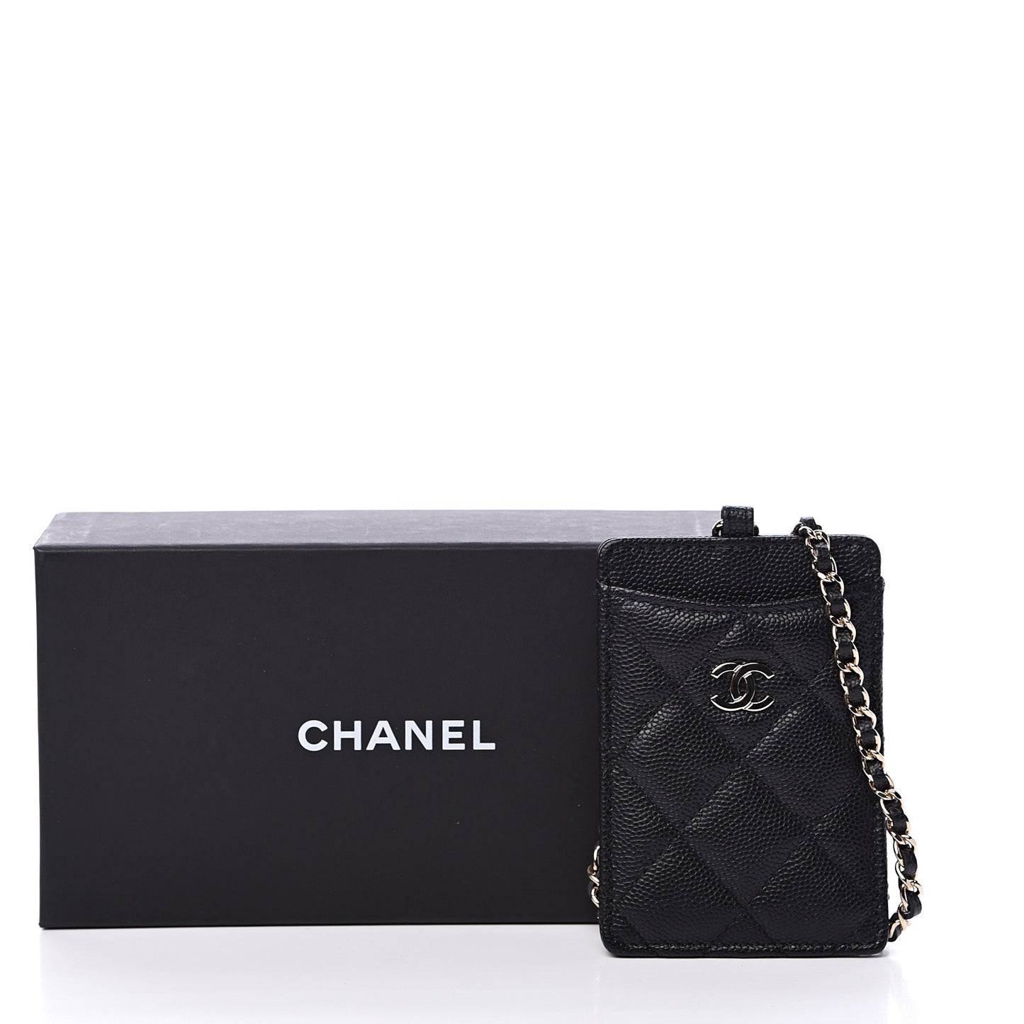 Caviar Quilted Card Holder On Chain Black