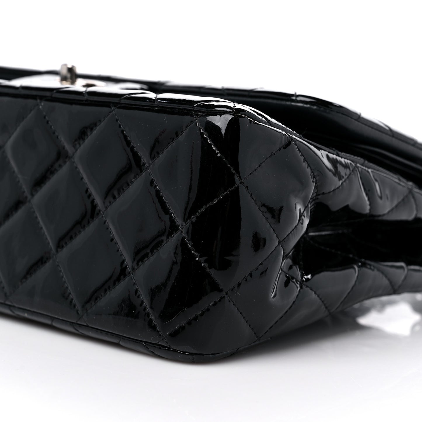 Patent Quilted Jumbo Double Flap Black
