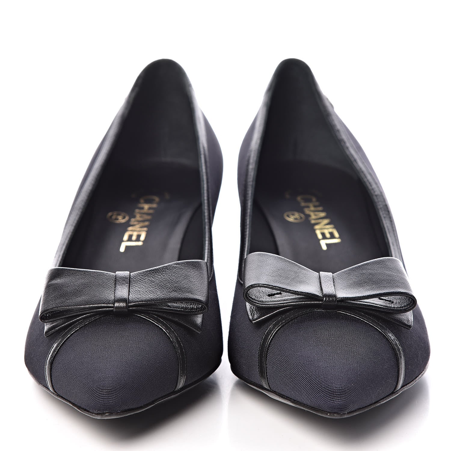 Chanel Grosgrain Lambskin Bow Pumps 39 Navy 2 of 10