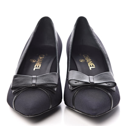 Chanel Grosgrain Lambskin Bow Pumps 39 Navy 2 of 10