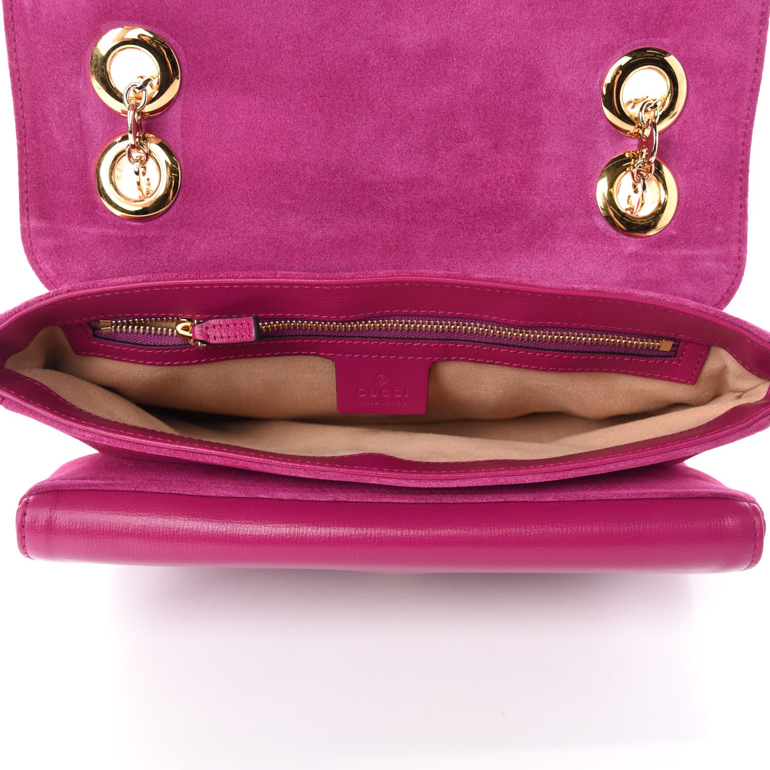 Gucci Suede Azalea Calfskin Small Marina Chain Shoulder Bag Fucsia 5 of 11