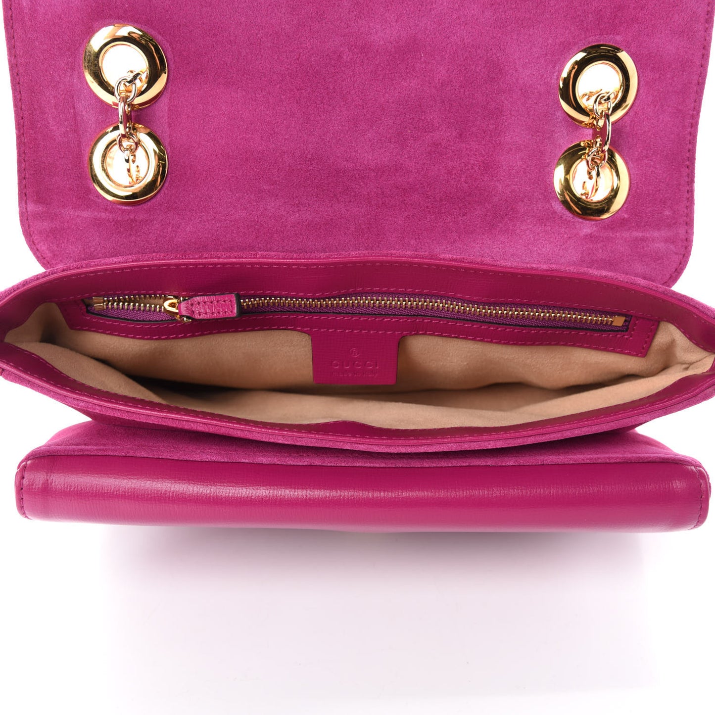 Suede Azalea Calfskin Small Marina Chain Shoulder Bag Fucsia