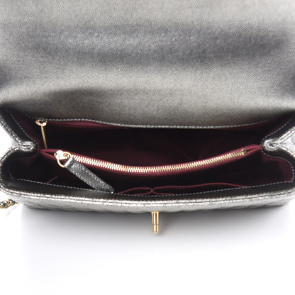 Chanel Metallic Caviar Quilted Small Coco Handle Flap Silver 5 of 10
