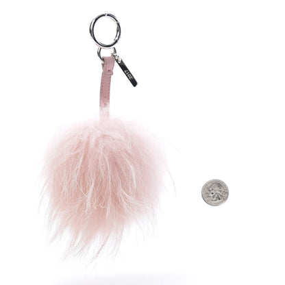 Fendi Raccoon Rabbit Fur Shiny Nappa Flower Pom Pom Bag Charm Rosa White 2 of 5