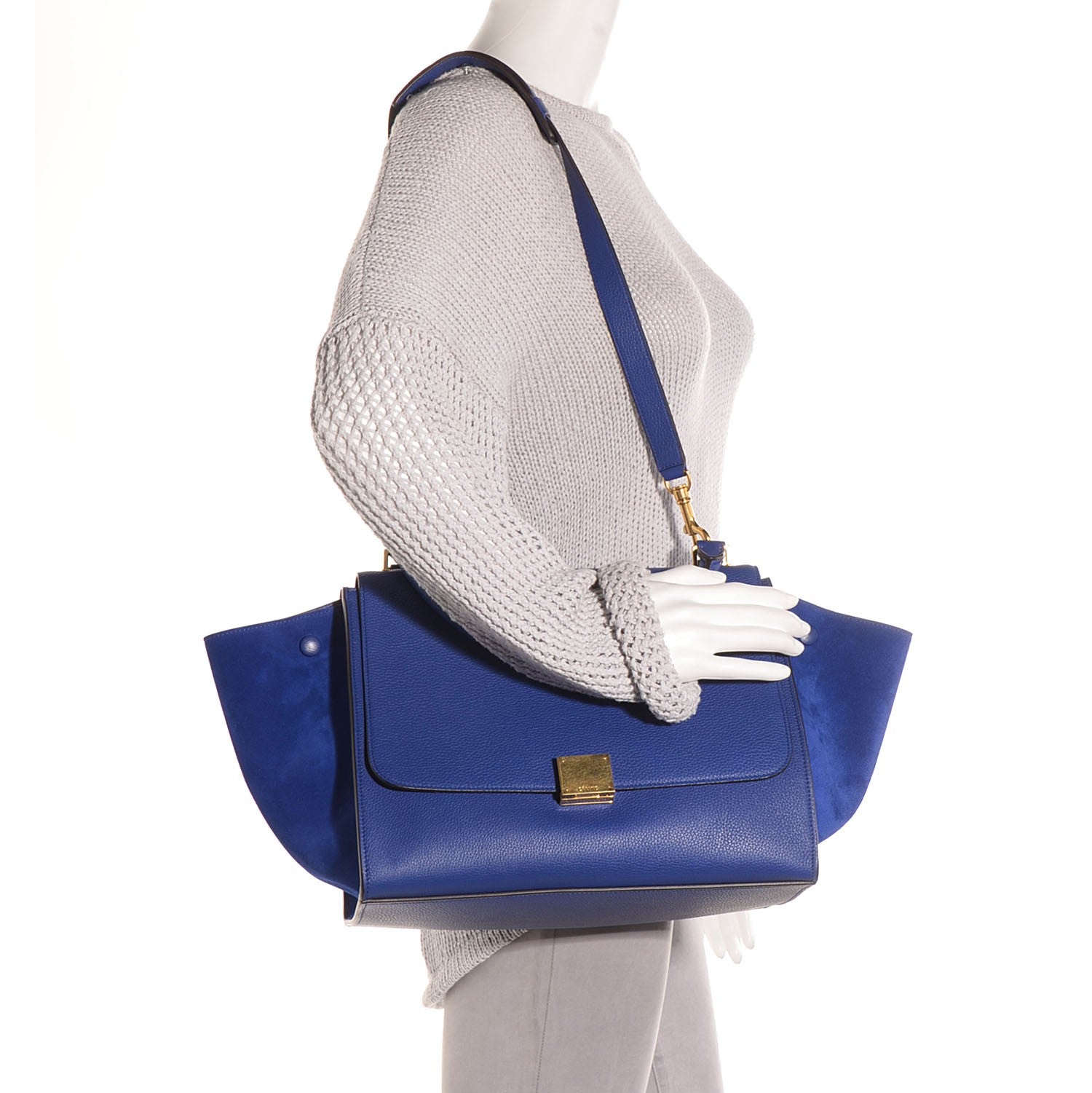 Celine Drummed Calfskin Suede Medium Trapeze Indigo 2 of 9