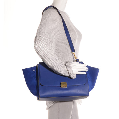Celine Drummed Calfskin Suede Medium Trapeze Indigo 2 of 9