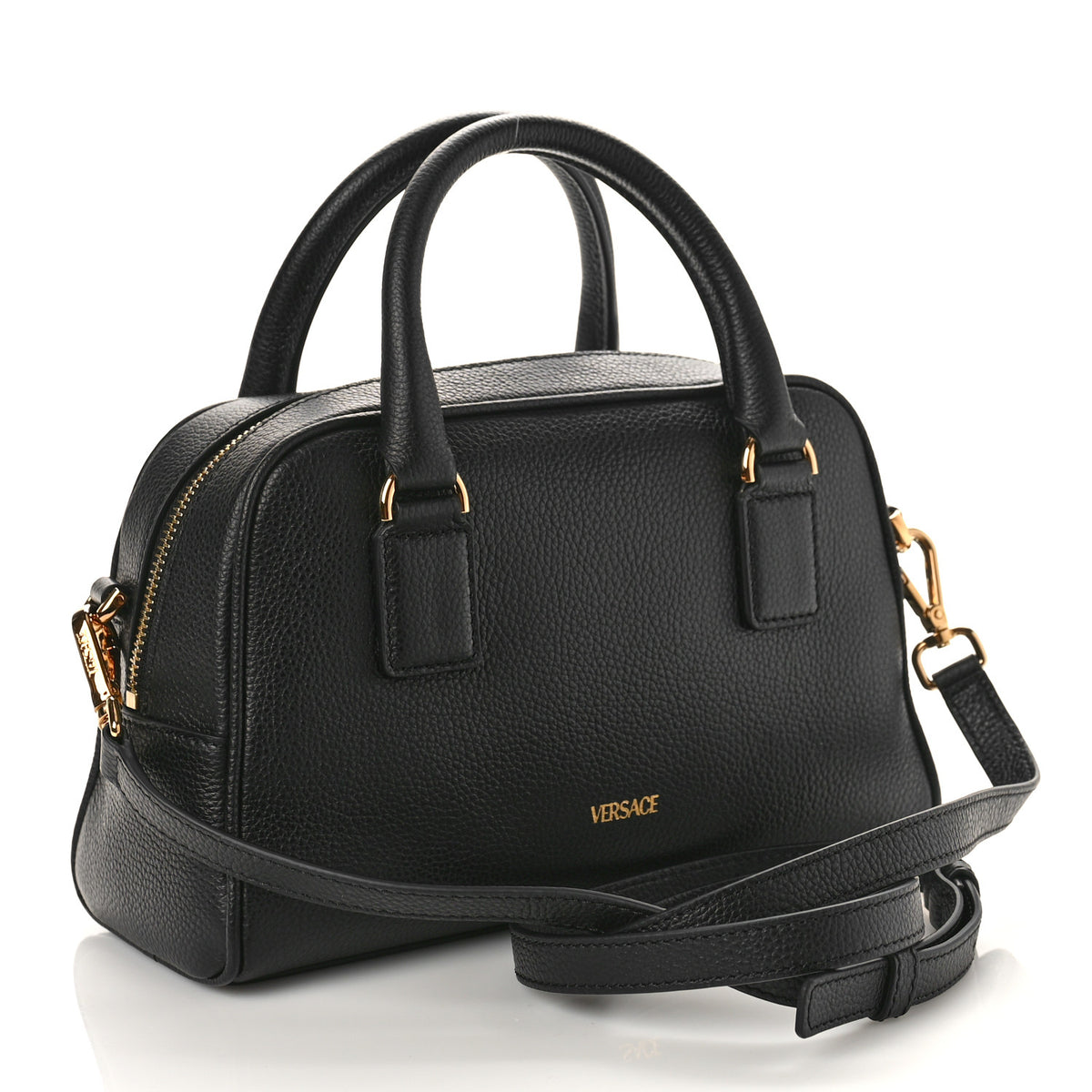 Versace Grained Calfskin Virtus Bowling Bag Black 3 of 8