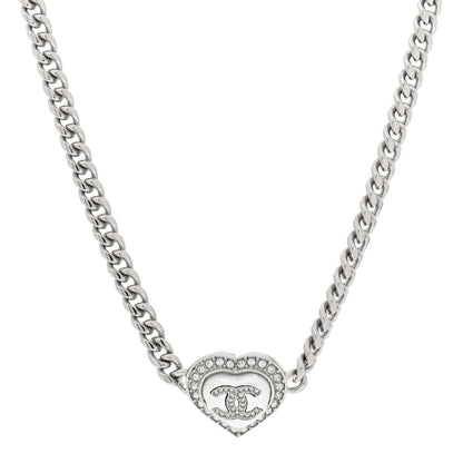 Chanel Pearl Crystal CC Heart Choker Necklace Silver 1 of 4