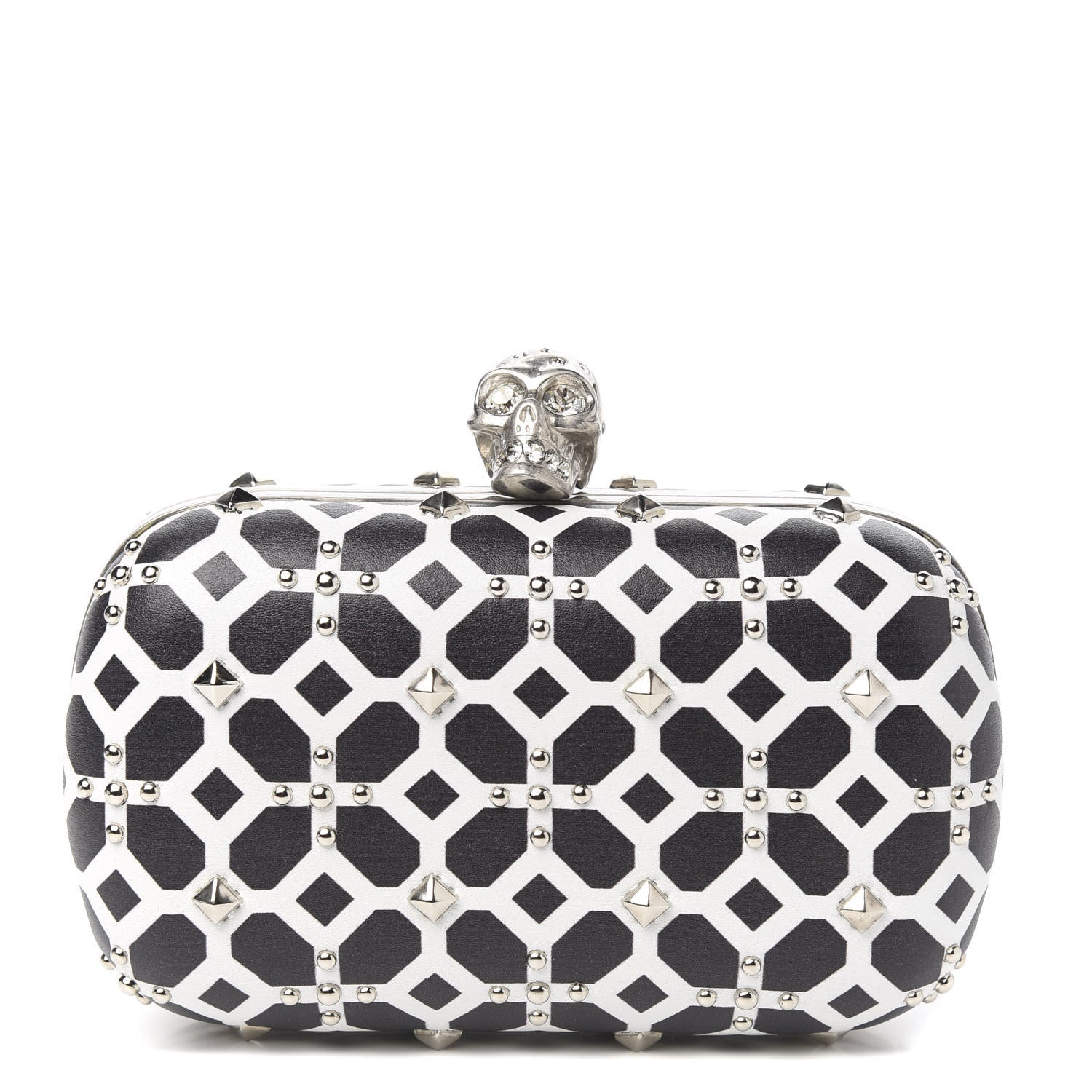 Alexander McQueen Lambskin Studded Skull Box Clutch Ivory Black 1 of 9