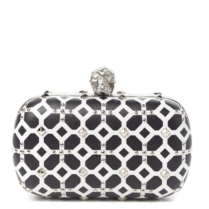 Alexander McQueen Lambskin Studded Skull Box Clutch Ivory Black 1 of 9