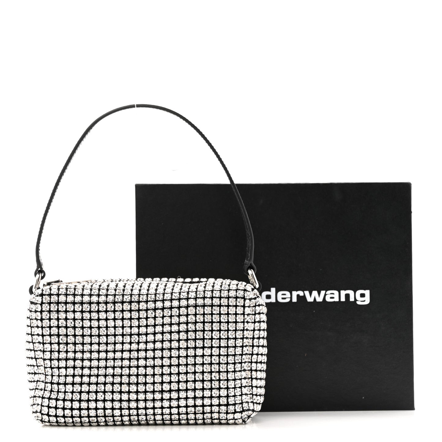 Mesh Crystal Rhinestone Mini Heiress Pouch Black Silver