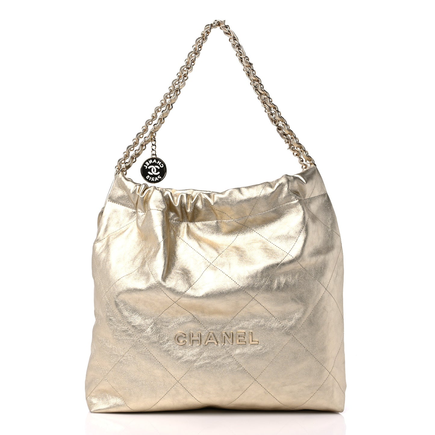 Metallic Calfskin Quilted Chanel 22 Golden