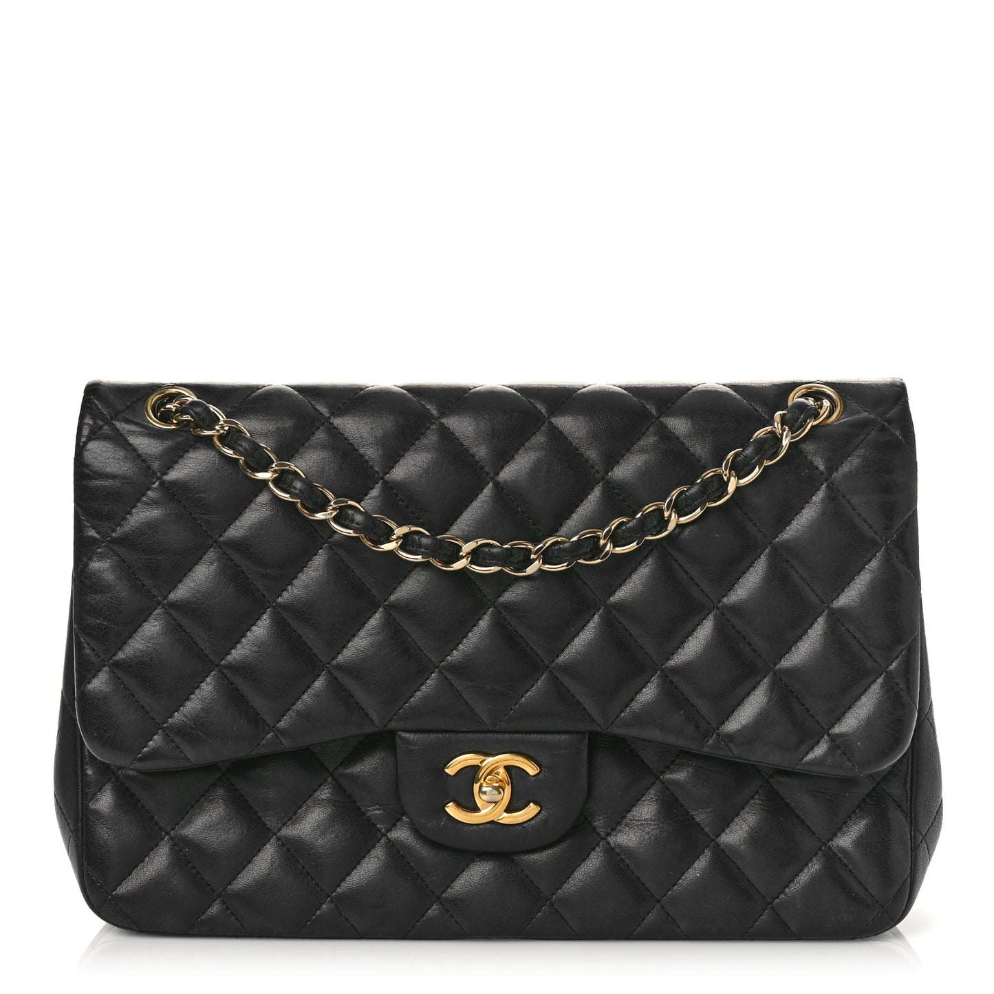 Lambskin Quilted Jumbo Double Flap Black