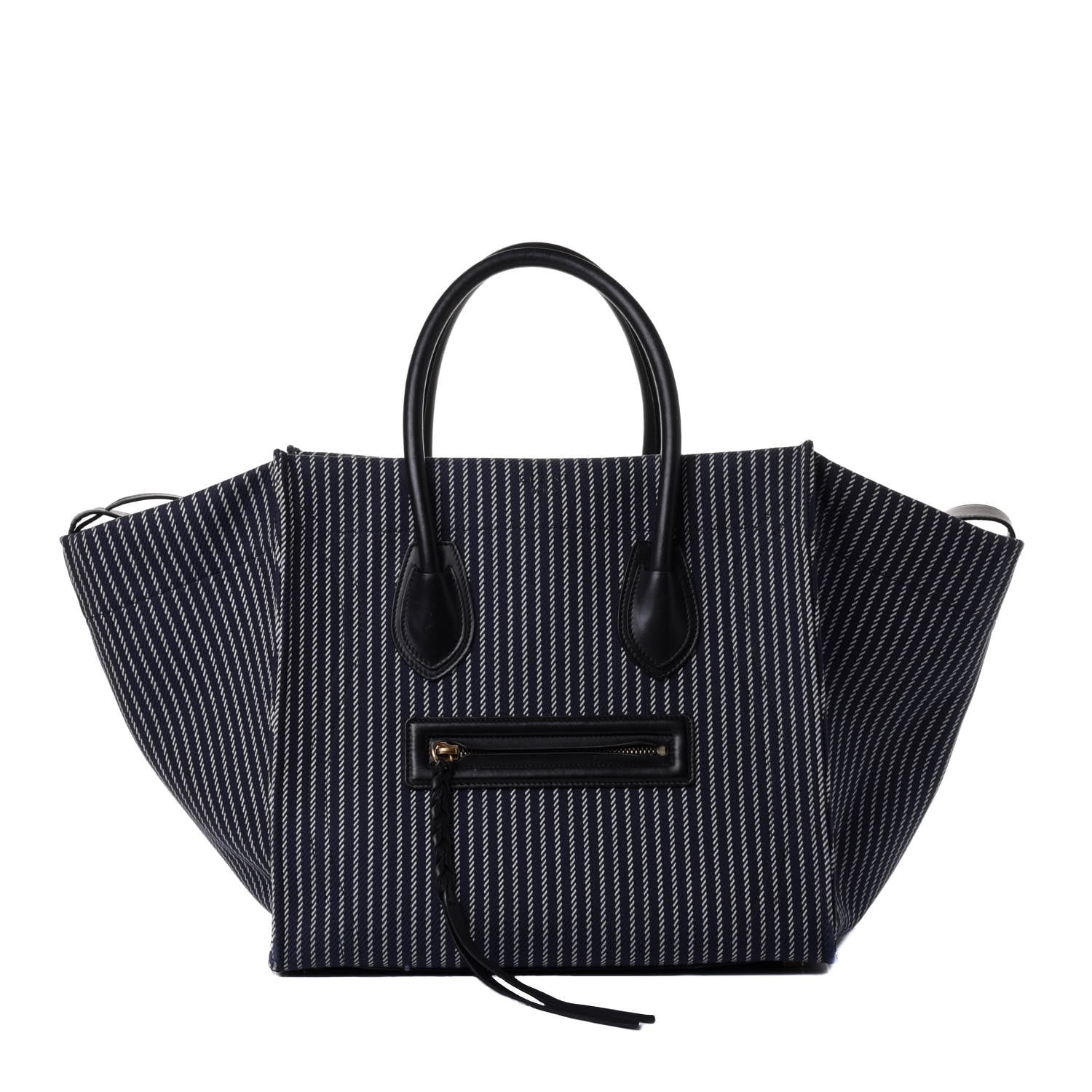 Celine Cotton Canvas Striped Medium Phantom Luggage Navy White 1 of 4