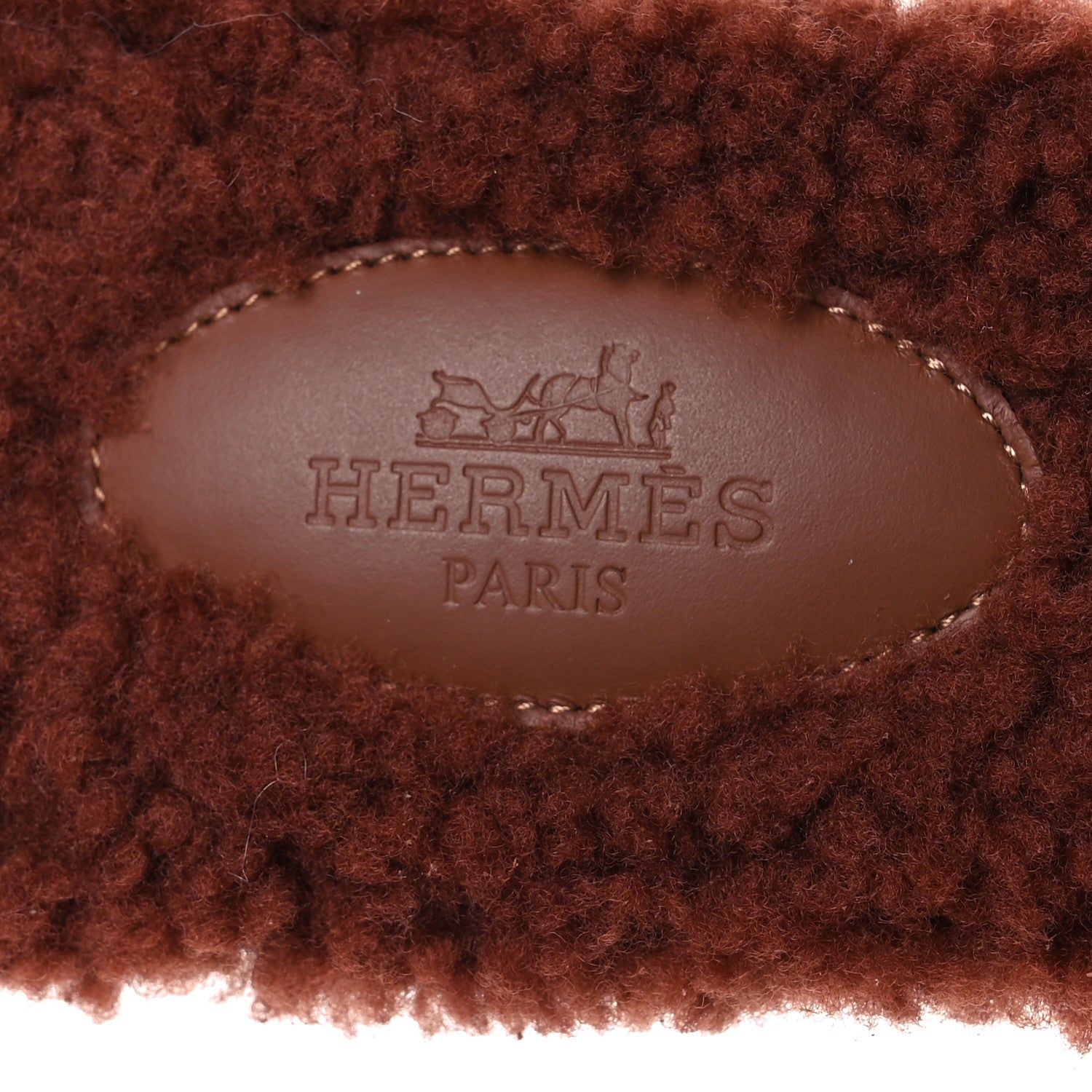 Hermes Woolskin Oran Sandals 37 Cognac 9 of 12