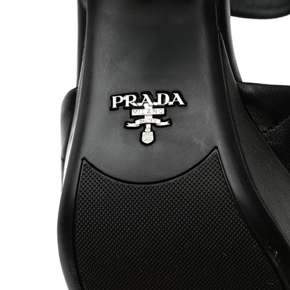 Prada Nappa Logo Quilted Crisscross Platform 20/65mm Sandals 37.5 Black 8 of 9