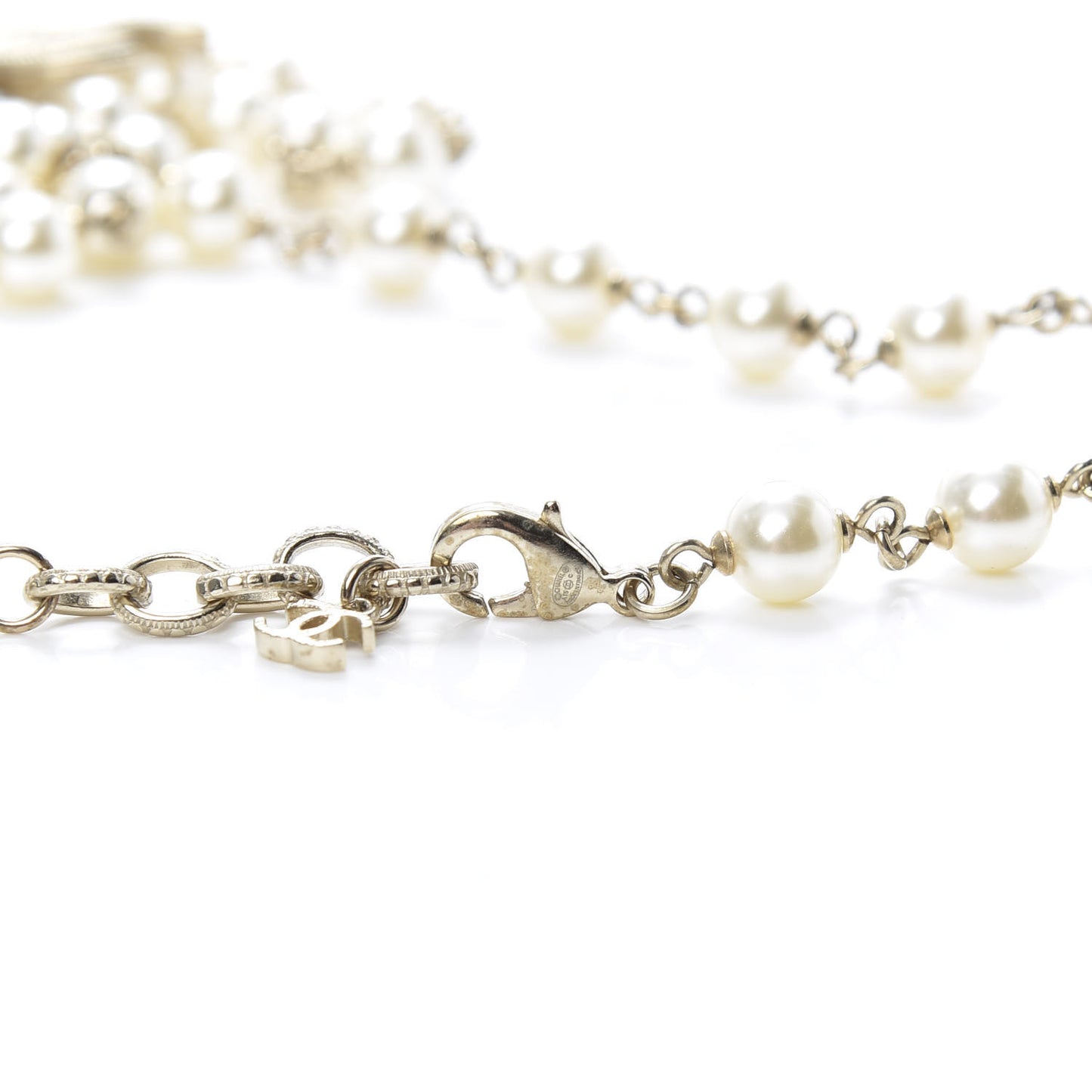 Graduated Pearl CC Long Necklace Light Gold