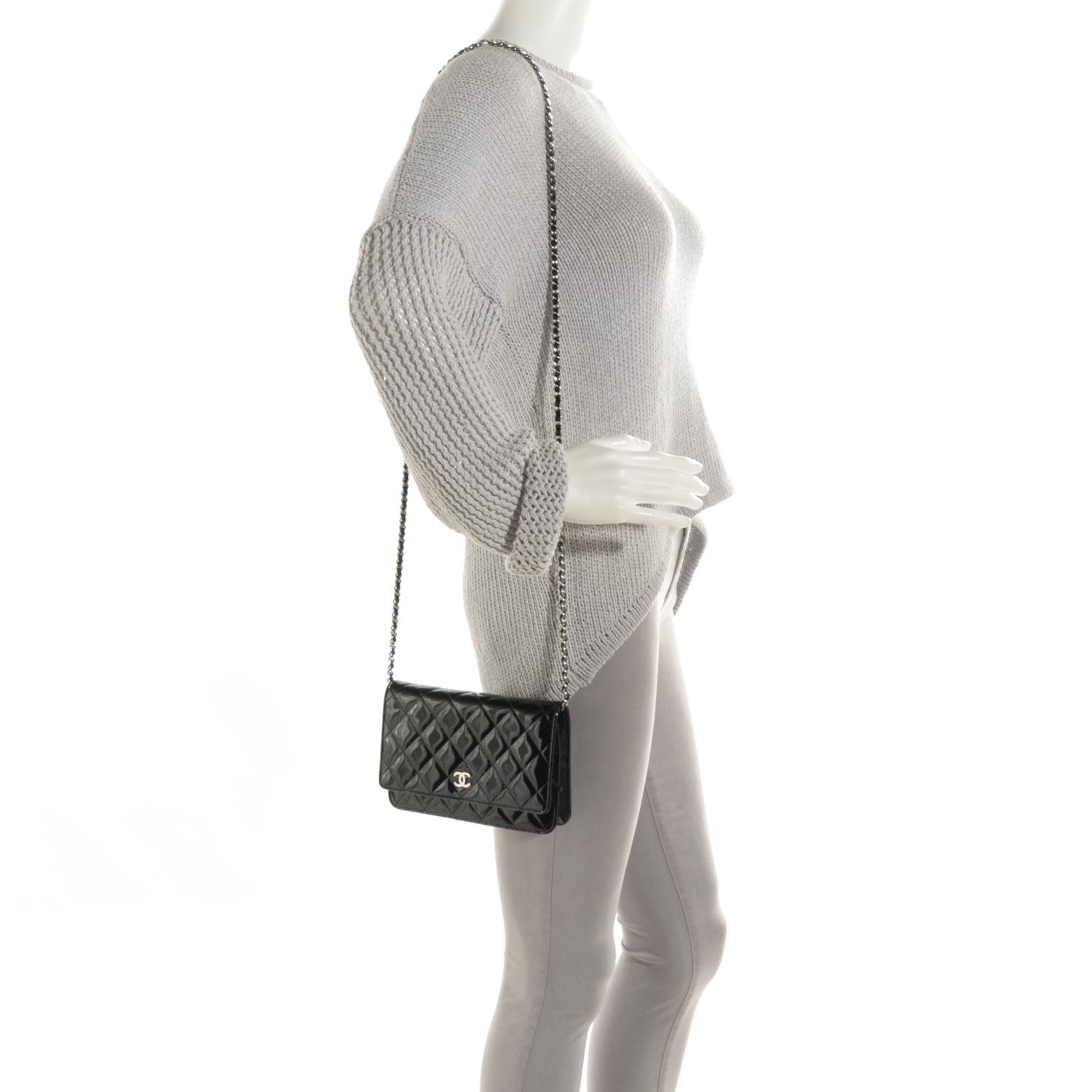 Chanel Patent Quilted Wallet On Chain WOC Black 2 of 7