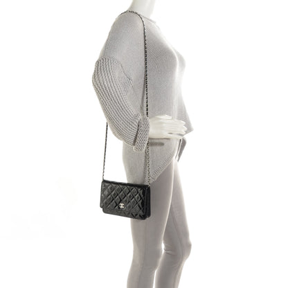 Chanel Patent Quilted Wallet On Chain WOC Black 2 of 7
