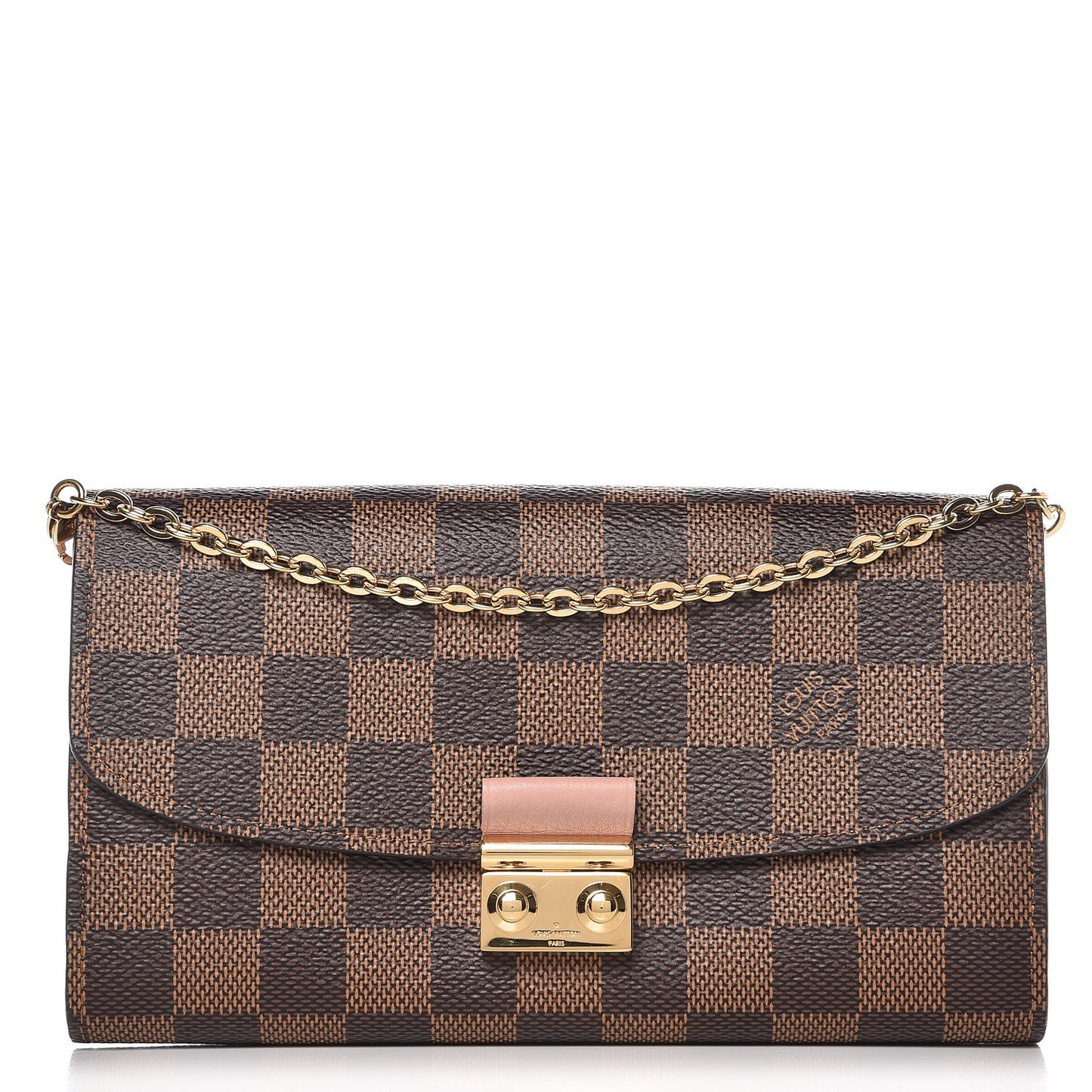 Damier Ebene Croisette Chain Wallet Rose Ballerine