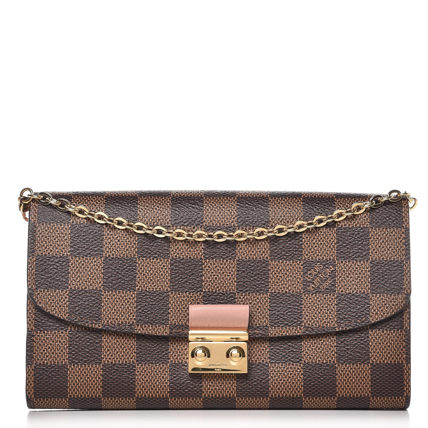 Louis Vuitton Damier Ebene Croisette Chain Wallet Rose Ballerine 1 of 8