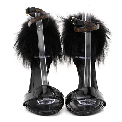 Louis Vuitton Monogram Patent Fur Sandals 38 Black 3 of 11