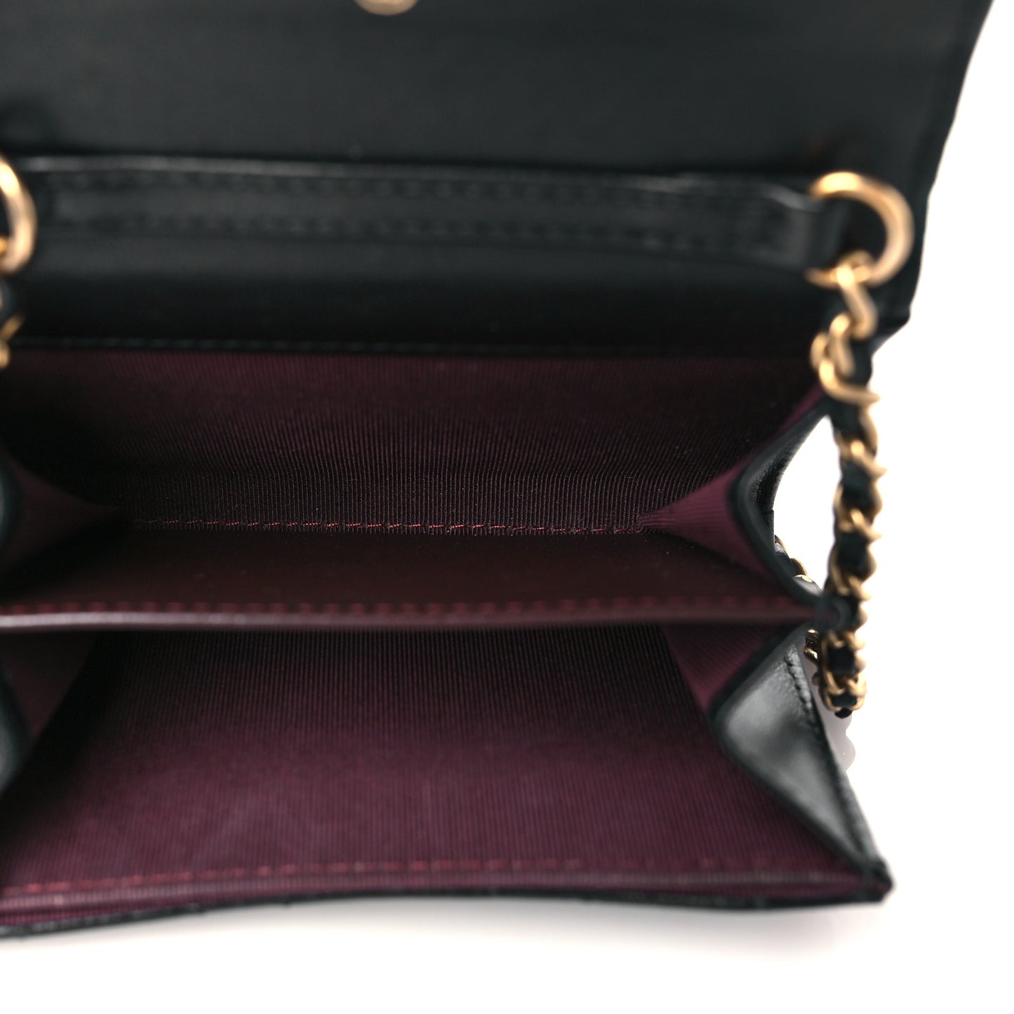 Lambskin Quilted Flap Card Holder On Chain Black