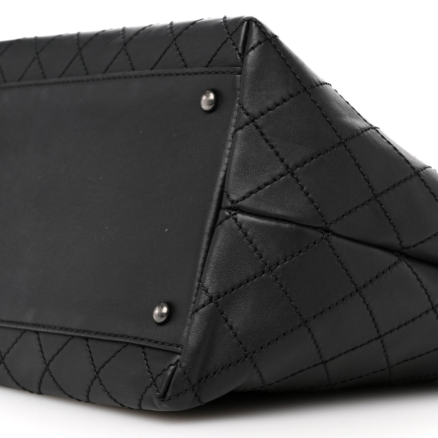 Calfskin Stitched Medium Shopping Tote Black