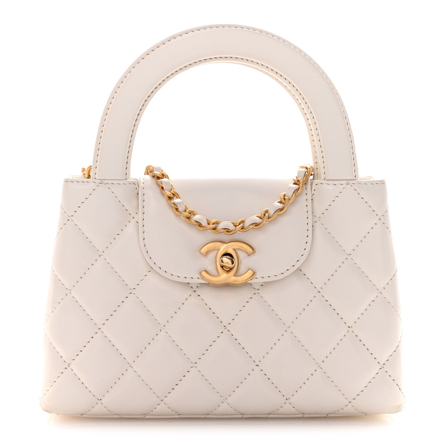 Chanel Shiny Aged Calfskin Quilted Nano Kelly Shopper White 1 of 13