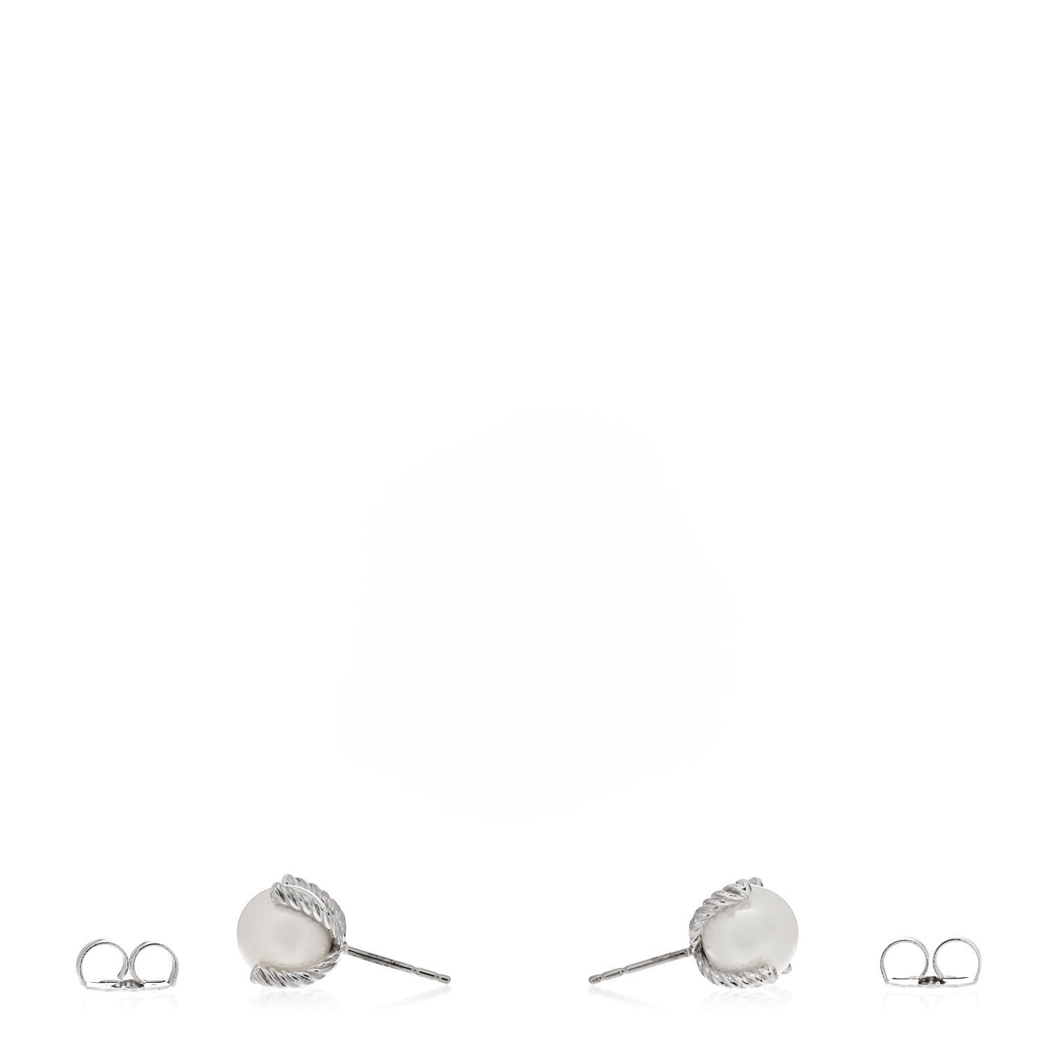 David Yurman Sterling Silver Diamond Pearl 10mm Cable Stud Earrings 3 of 4