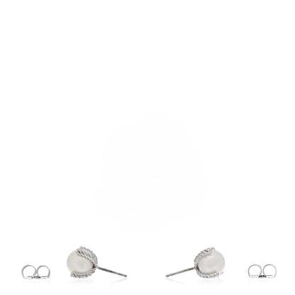 David Yurman Sterling Silver Diamond Pearl 10mm Cable Stud Earrings 3 of 4