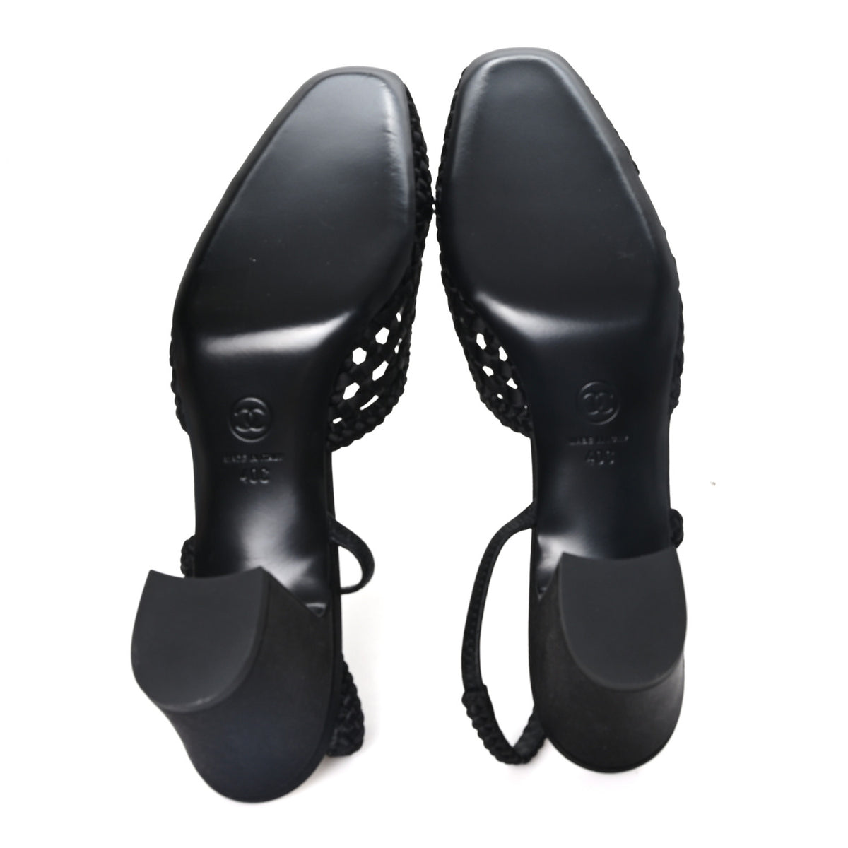 Satin Braided Slingback Pumps 40 Black
