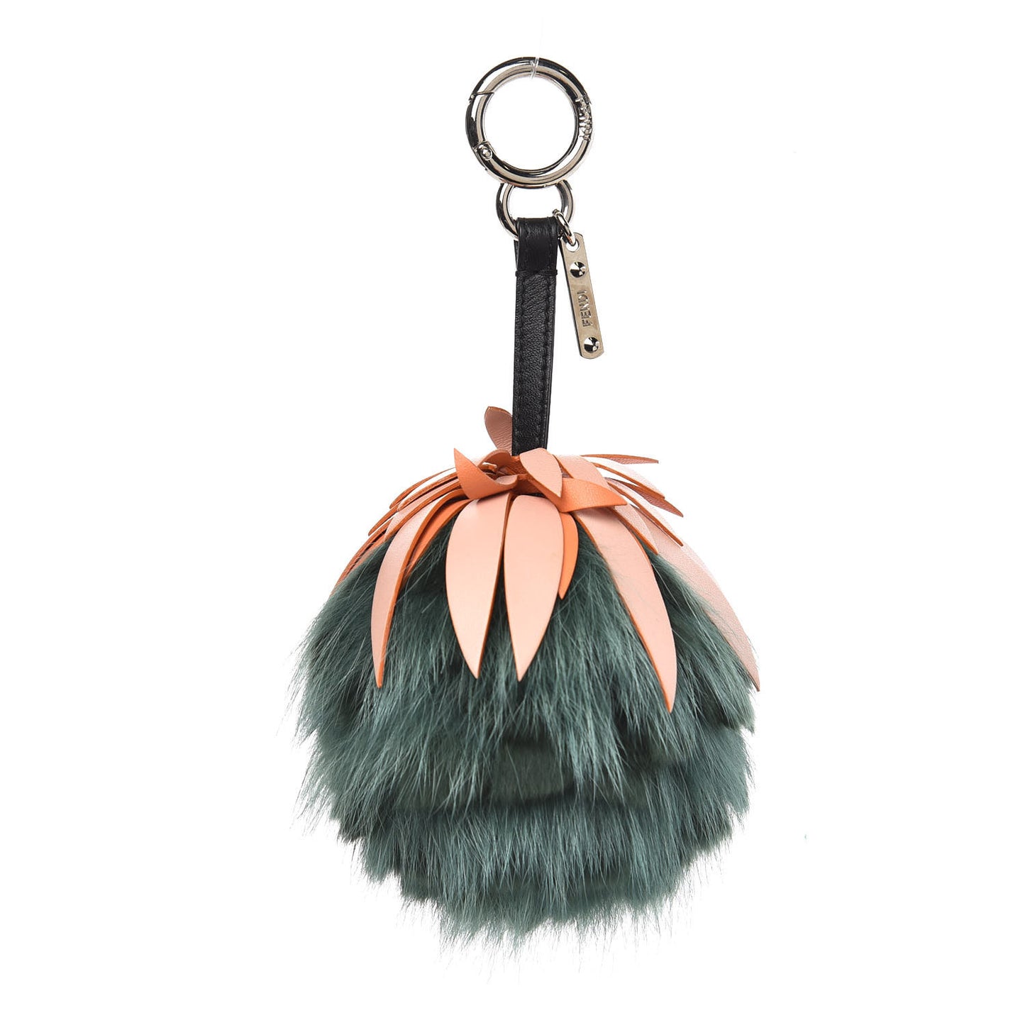 Fox Rabbit Fur Nappa Pineapple Bag Charm Verde Scuro Baby Pink Multicolor
