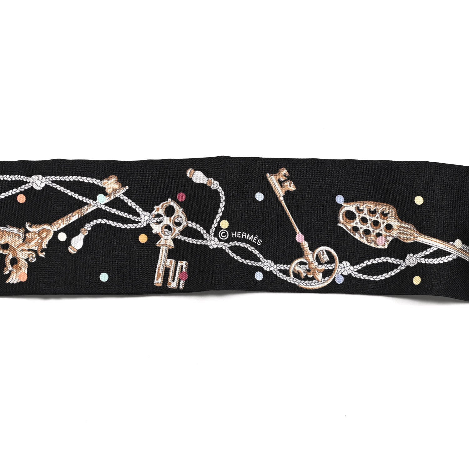 Hermes Silk Les Cles A Pois Twilly Black Beige Rose Multicolor 3 of 4