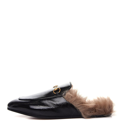 Gucci Patent Fur Womens Princetown Slippers 39 Black 1 of 9