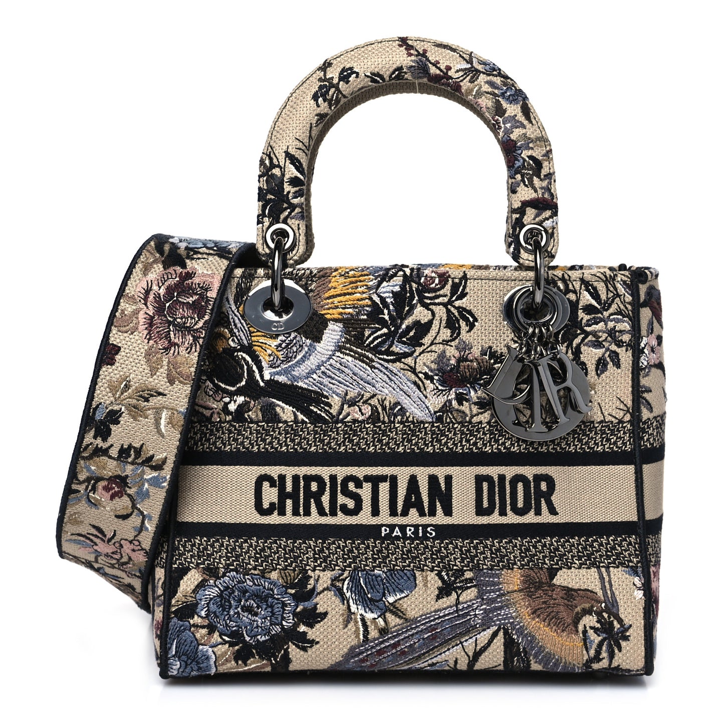 Canvas Embroidered Jardin D'Hiver Medium Lady D-Lite Beige Multicolor