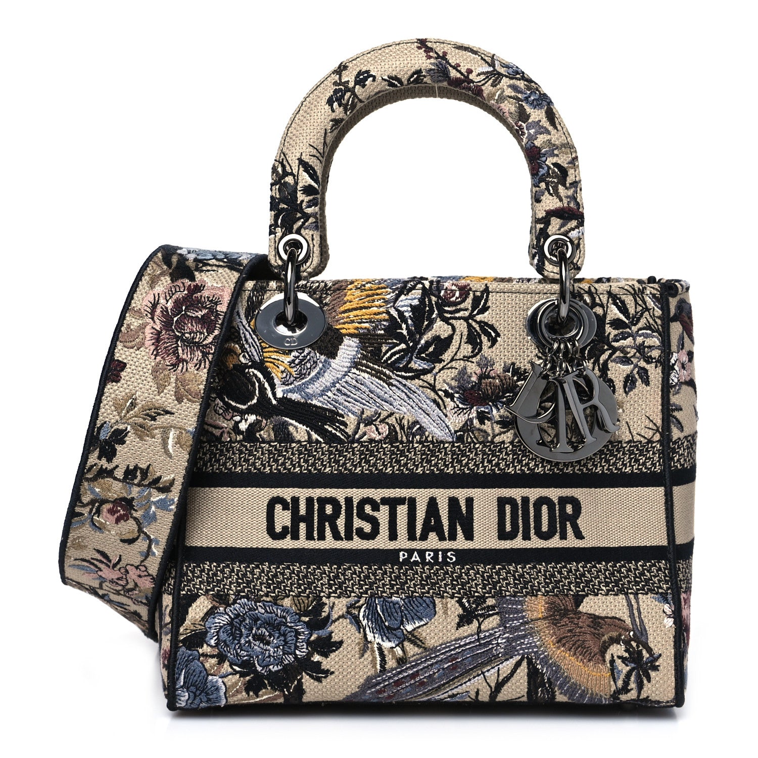Christian Dior Canvas Embroidered Jardin D'Hiver Medium Lady D-Lite Beige Multicolor 1 of 11