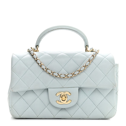 Chanel Lambskin Quilted Mini Top Handle Rectangular Flap Light Blue 1 of 13