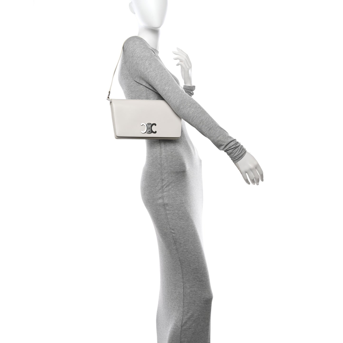 Shiny Calfskin Trapeze Triomphe Bag White