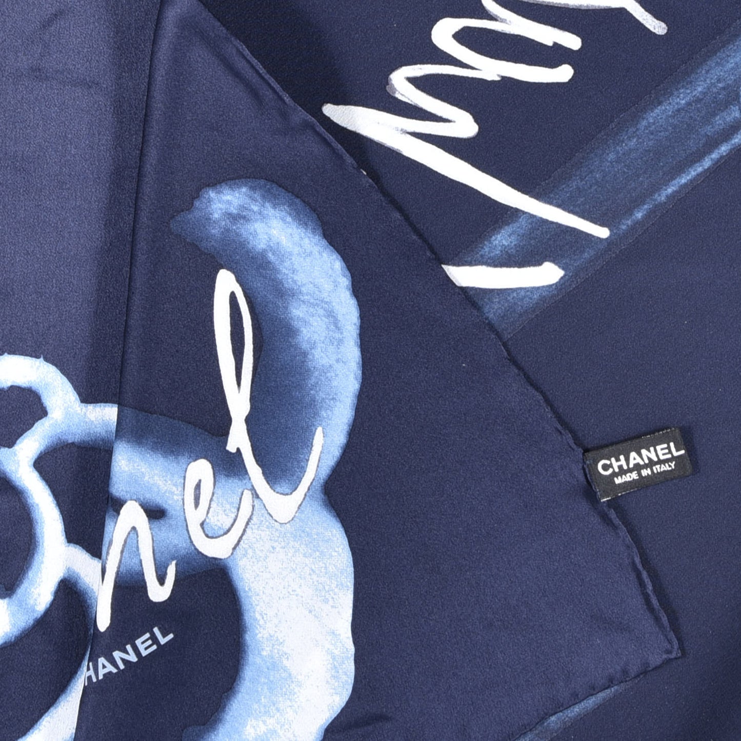 Silk Logo Camellia Square Scarf Navy Blue