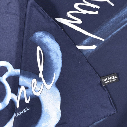 Chanel Silk Logo Camellia Square Scarf Navy Blue 3 of 4