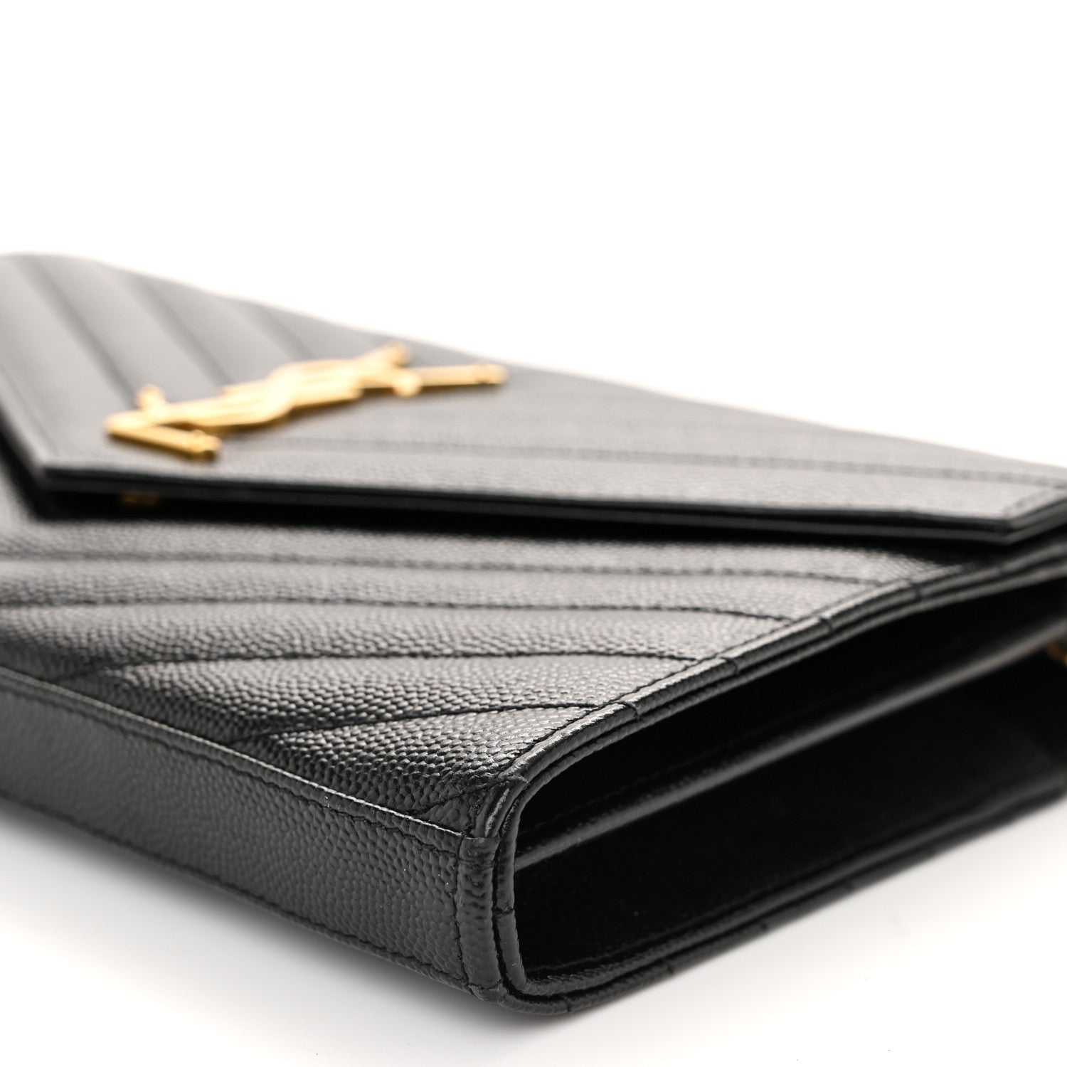 Saint Laurent Grain De Poudre Matelasse Chevron Monogram Chain Wallet Black 9 of 11