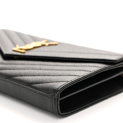 Saint Laurent Grain De Poudre Matelasse Chevron Monogram Chain Wallet Black 9 of 11
