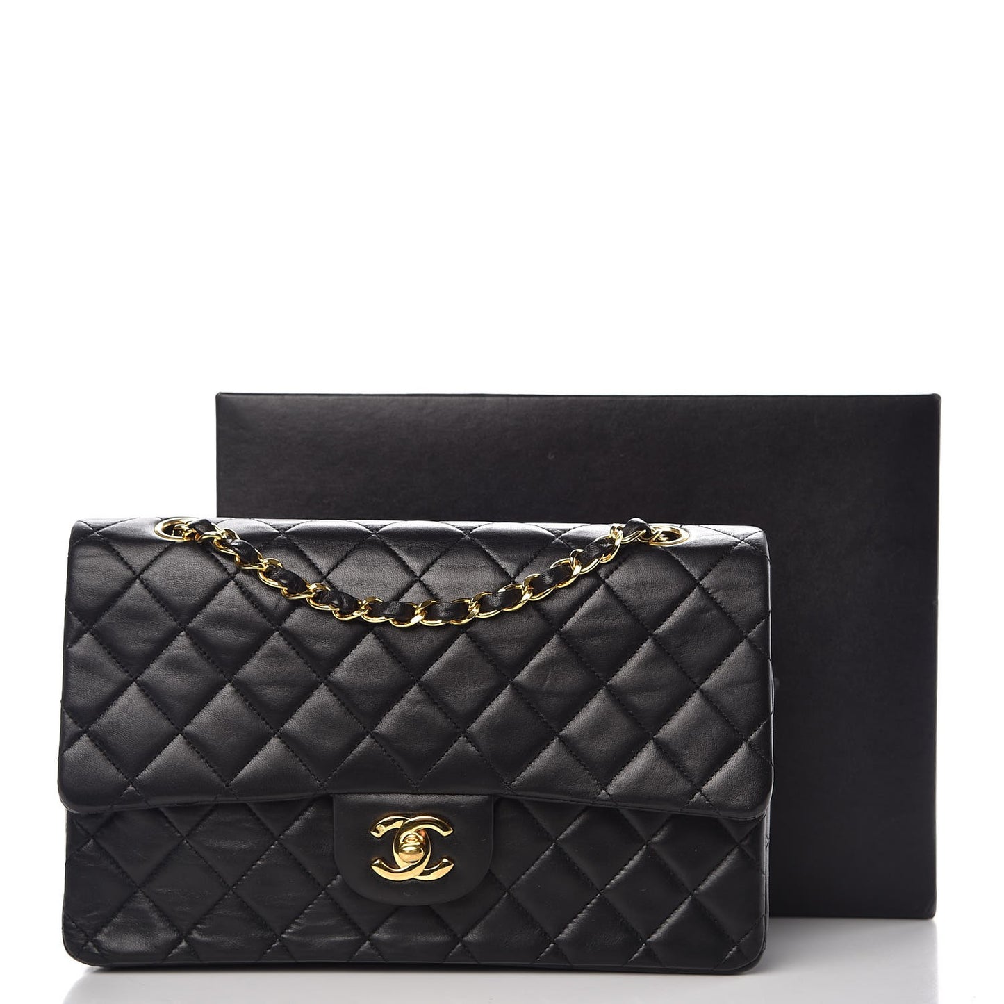 Lambskin Quilted Medium Double Flap Black