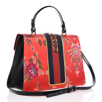 Gucci Jacquard Floral Medium Sylvie Top Handle Bag Red Multicolor Black 3 of 14