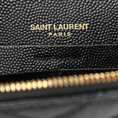 Saint Laurent Grain De Poudre Matelasse Chevron Monogram Envelope Chain Wallet Black 5 of 10