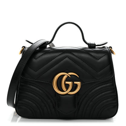 Gucci Calfskin Matelasse Mini GG Marmont Top Handle Shoulder Bag Black 1 of 12
