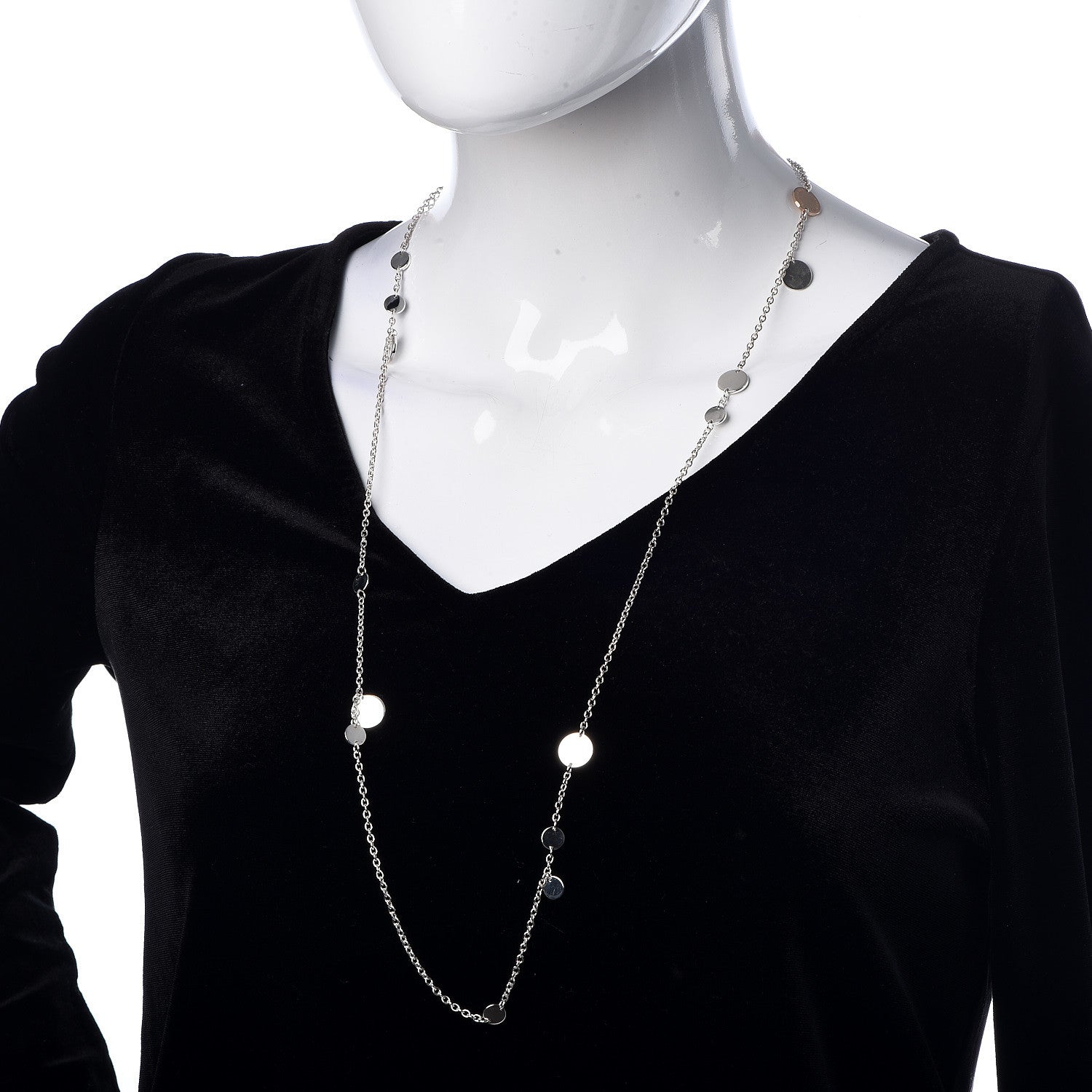 Hermes Sterling Silver 18K Rose Gold Confettis Long Necklace 80 2 of 6